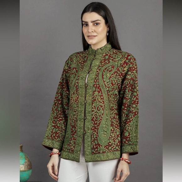 Kashmir Embroidered Paisley All-Over Wool Jacket, Size XL ✨ - Picture 8 of 12